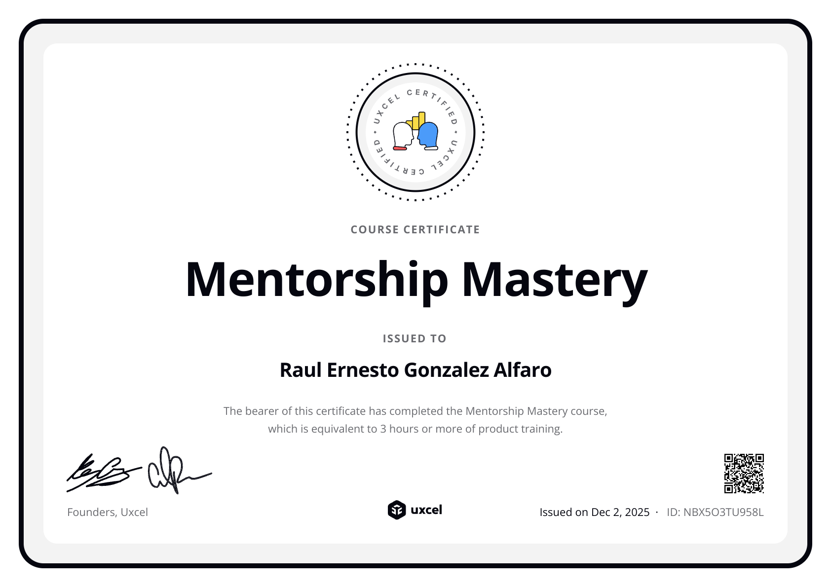 Raul Ernesto Gonzalez Alfaro's certificate